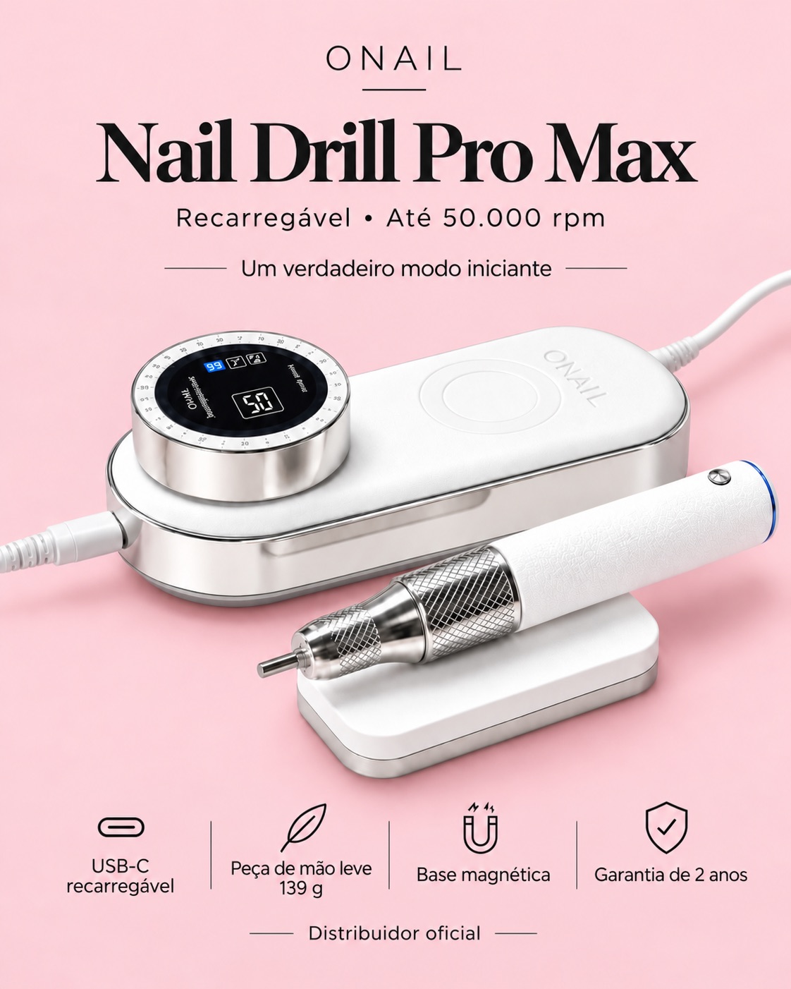 Broca ONAIL Nail Drill Pro Max – recarregável, até 50 000 rpm NC Beauty Pro: Broca ONAIL Nail Drill Pro Max